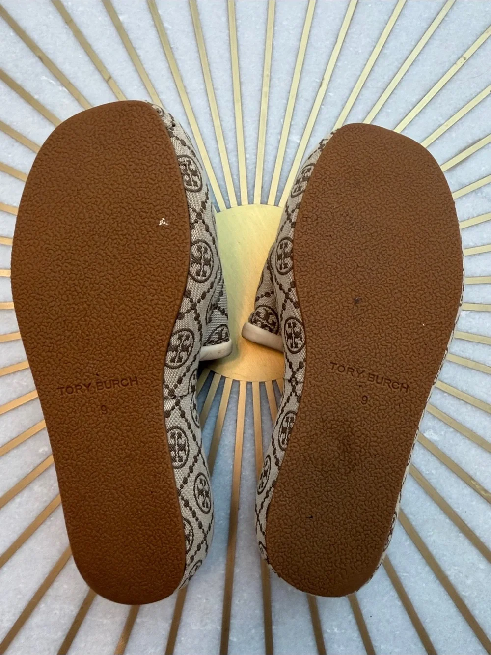 Tory Burch Beige Logo Platform Slide Sandals with Signature Monogram